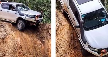 Круче, чем в рекламе: Toyota Hilux с кемпером штурмует отвесную стену